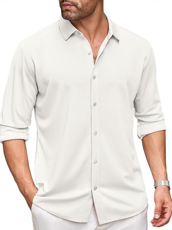Men's Long Sleeve Dress Shirt Casual Button Down Shirts Wrinkle Free Untucked Shirt