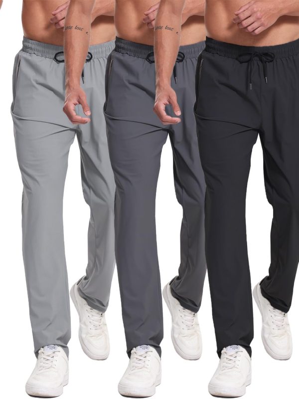 3 Pack Men's Athletic Sweatpants with Zipper Pockets Workout Gym Running Hiking Active Cooling Stretch Joggers Pants