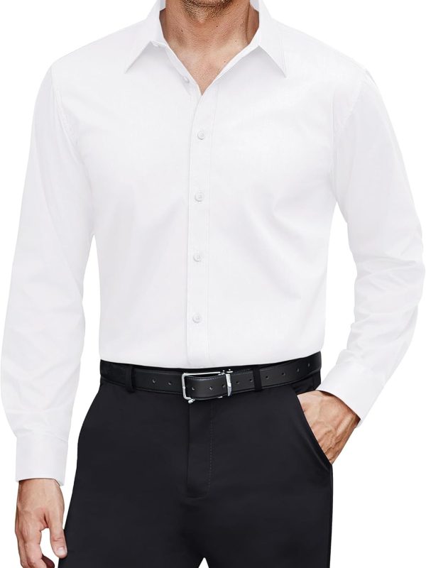 Men's Dress Shirts Stretch Stain Shield Long Sleeve Solid Formal Shirt Business Casual Button Down Shirts