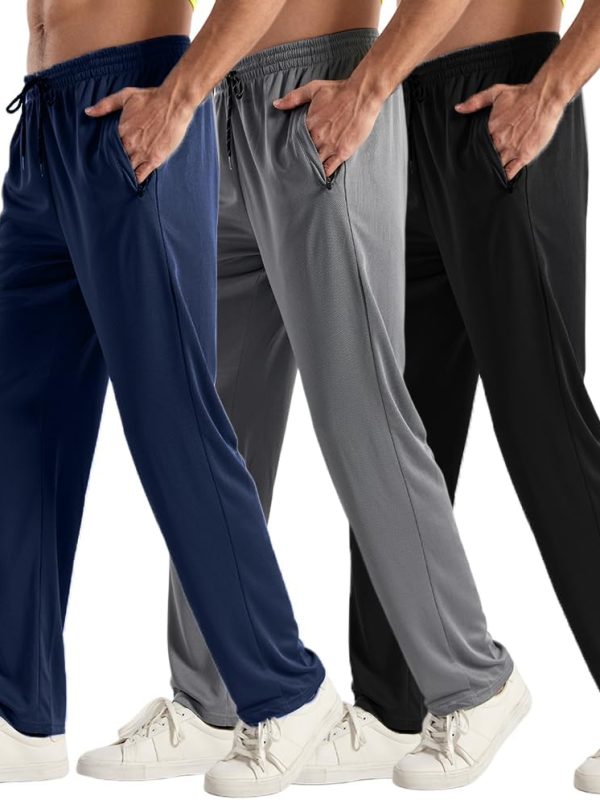 3PC Men's Zipper Mesh Fabric Jogger Pants - Breathable & Flexible Fit, Comfortable for Sports & Casual Wear