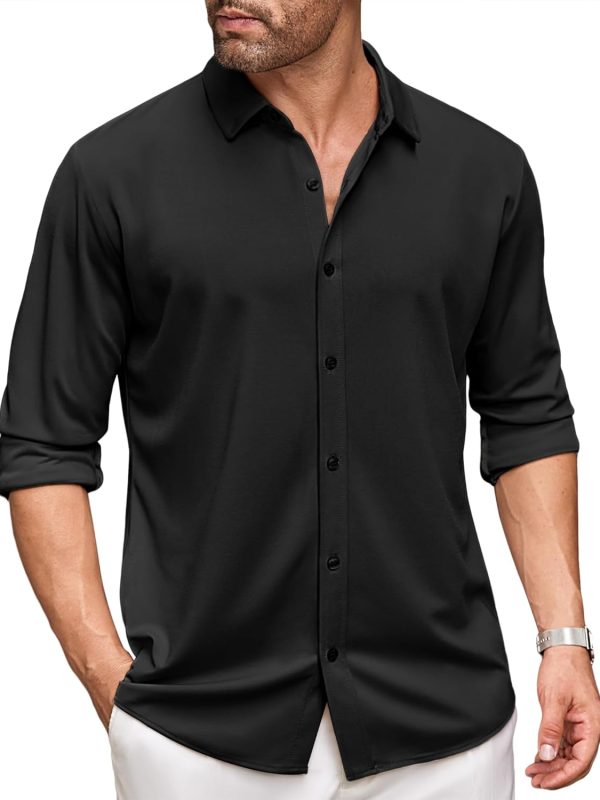 Men's Long Sleeve Dress Shirt Casual Button Down Shirts Wrinkle Free Untucked Shirt
