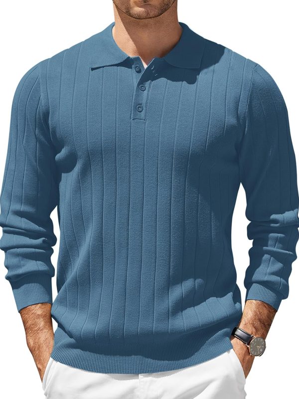 Mens Knit Polo Sweater Long Sleeve Polos Lightweight Casual Dress Pullover Sweaters