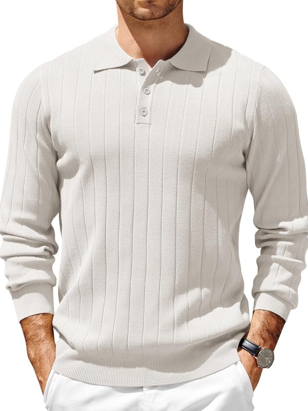 Mens Knit Polo Sweater Long Sleeve Polos Lightweight Casual Dress Pullover Sweaters
